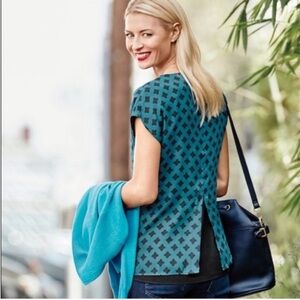 CAbi 3274 Women's Foulard top blouse- Teal and Navy- medium